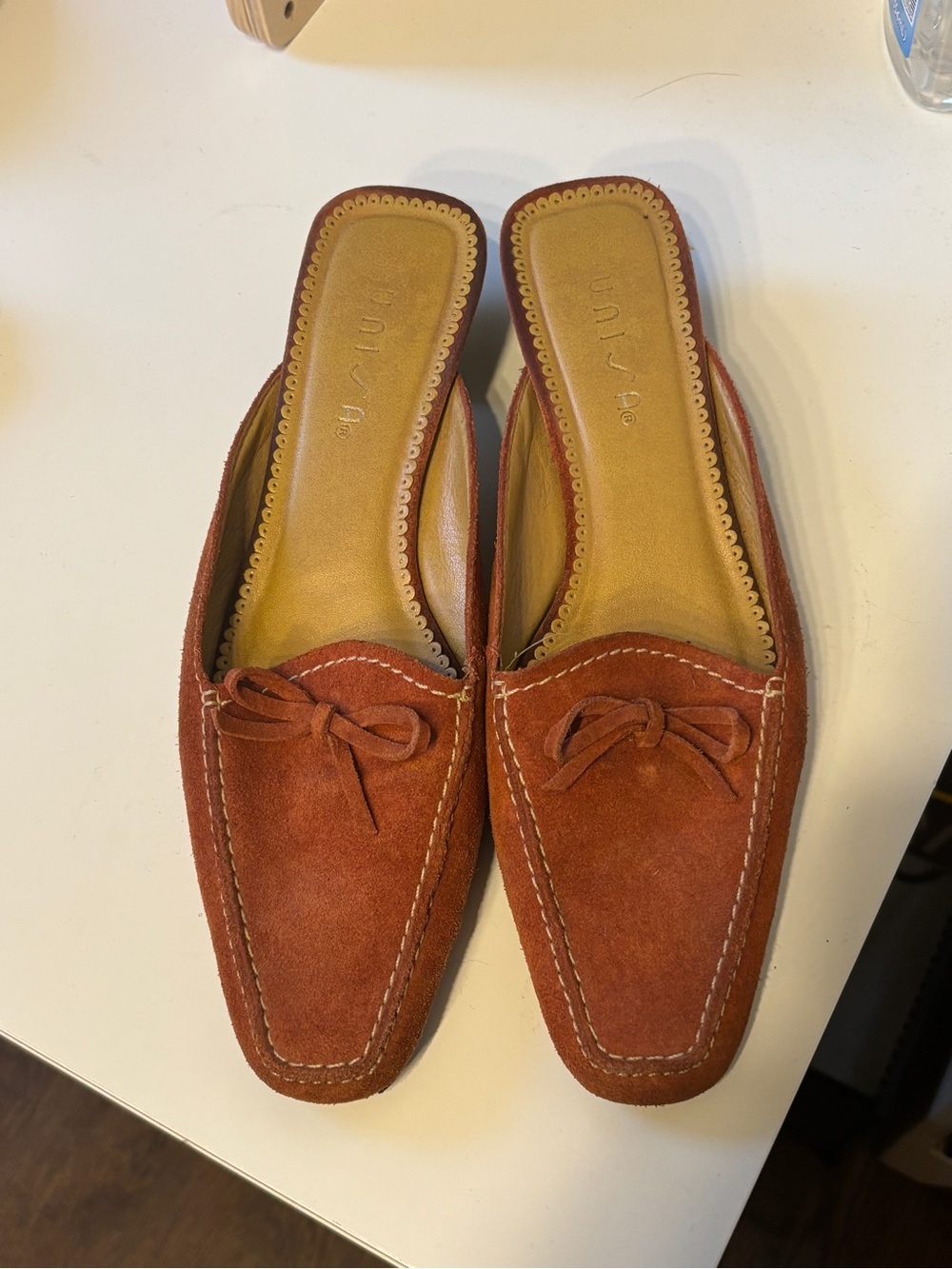 Unisa Burnt Orange Suede Slip-On Mules with Bow